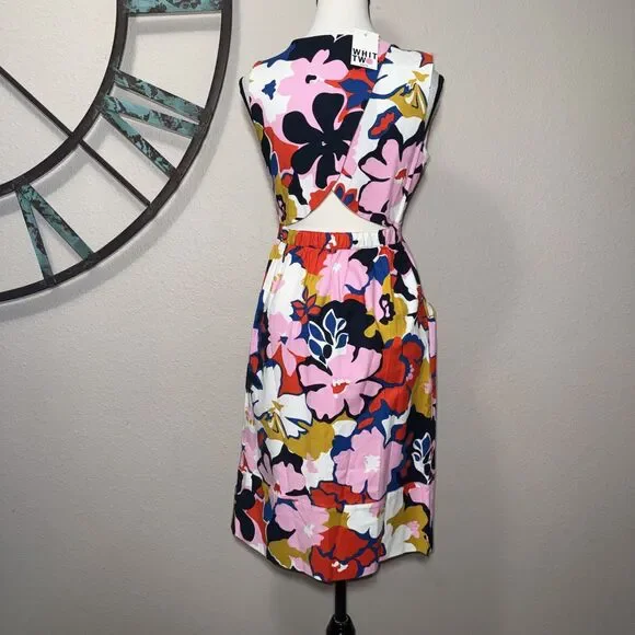 Whit Two Dress Petite 2P NWT Multicolor Floral Sleeveless Twill Sheath Pockets - Picture 3 of 6